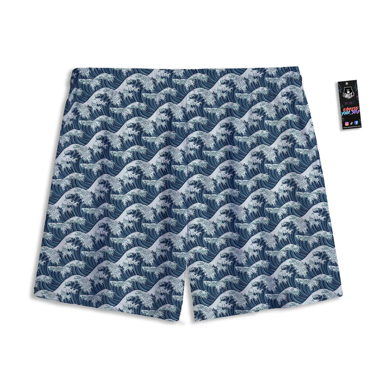 Kanagawa Wave Japanese Print Pattern Mesh Shorts - Image 2