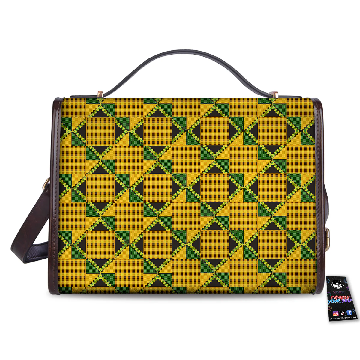 Kente Yellow Print Pattern Women's Satchel Bag - Image 2
