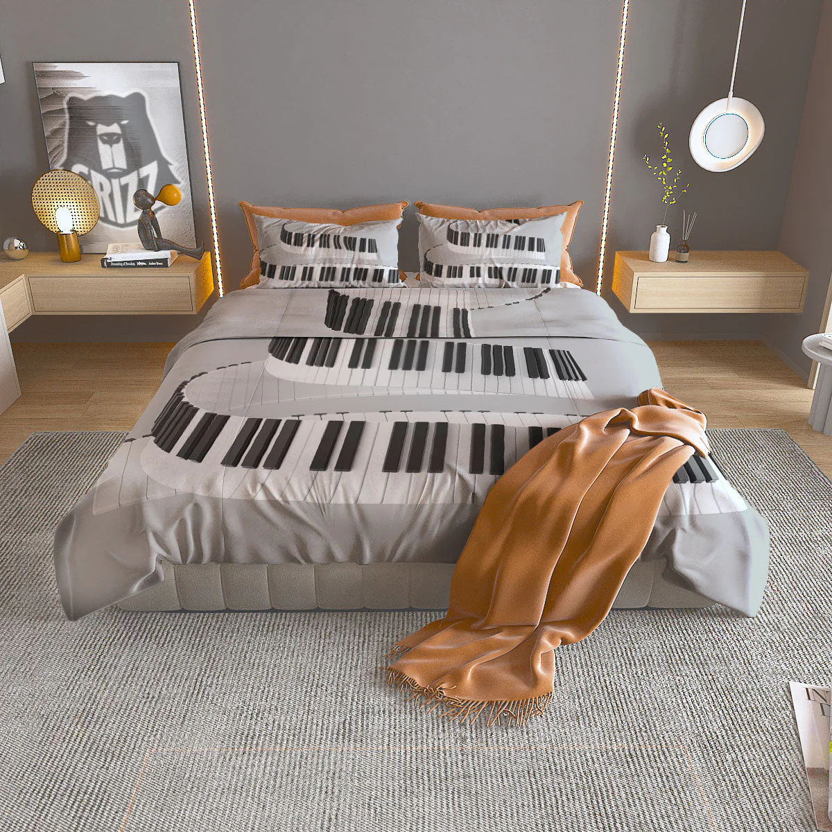 Keyboard Spiral Piano Print Duvet Cover Bedding Set