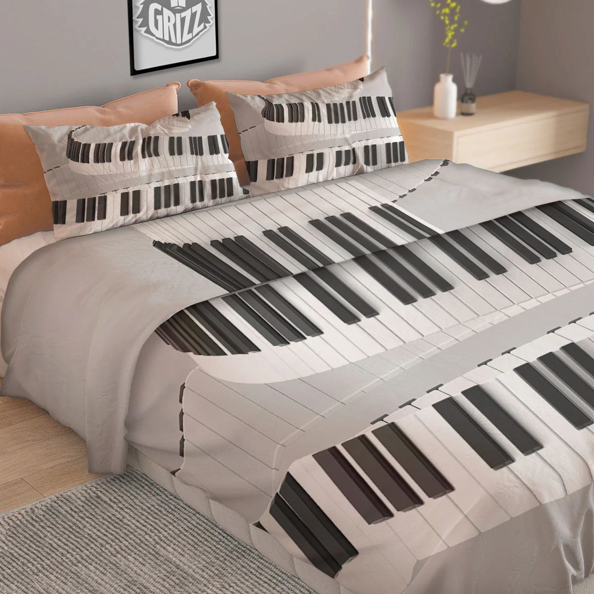 Keyboard Spiral Piano Print Duvet Cover Bedding Set - Image 2