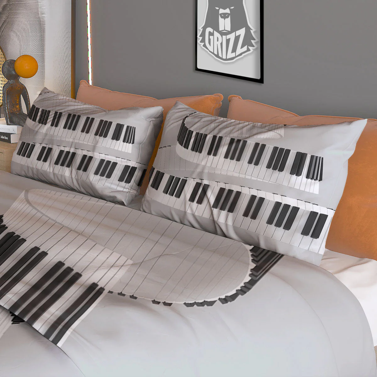Keyboard Spiral Piano Print Duvet Cover Bedding Set - Image 3