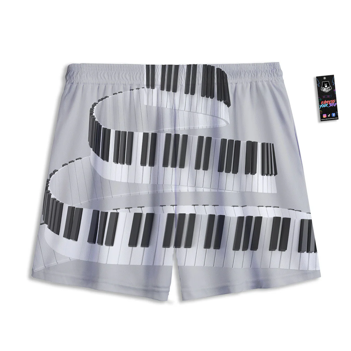 Keyboard Spiral Piano Print Mesh Shorts - Image 2