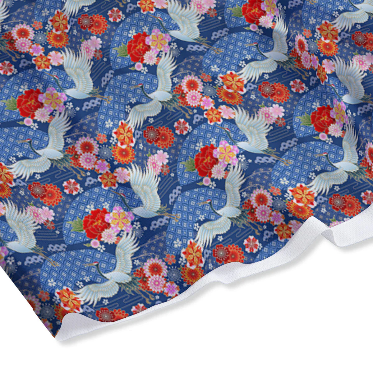 Kimono Bird Crane Print Pattern Mesh Shorts - Image 4
