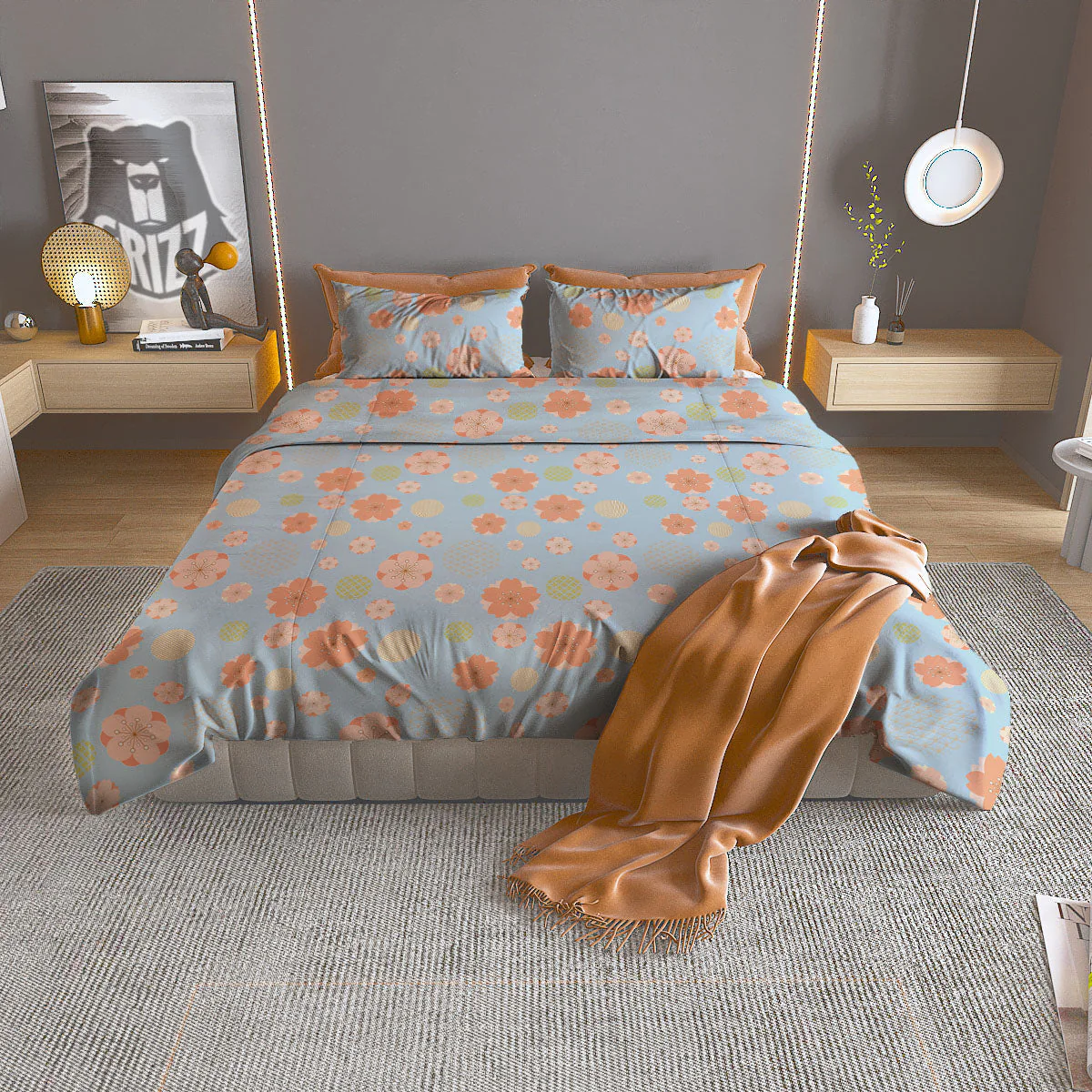 Kimono Cherry Blossom Print Pattern Duvet Cover Bedding Set