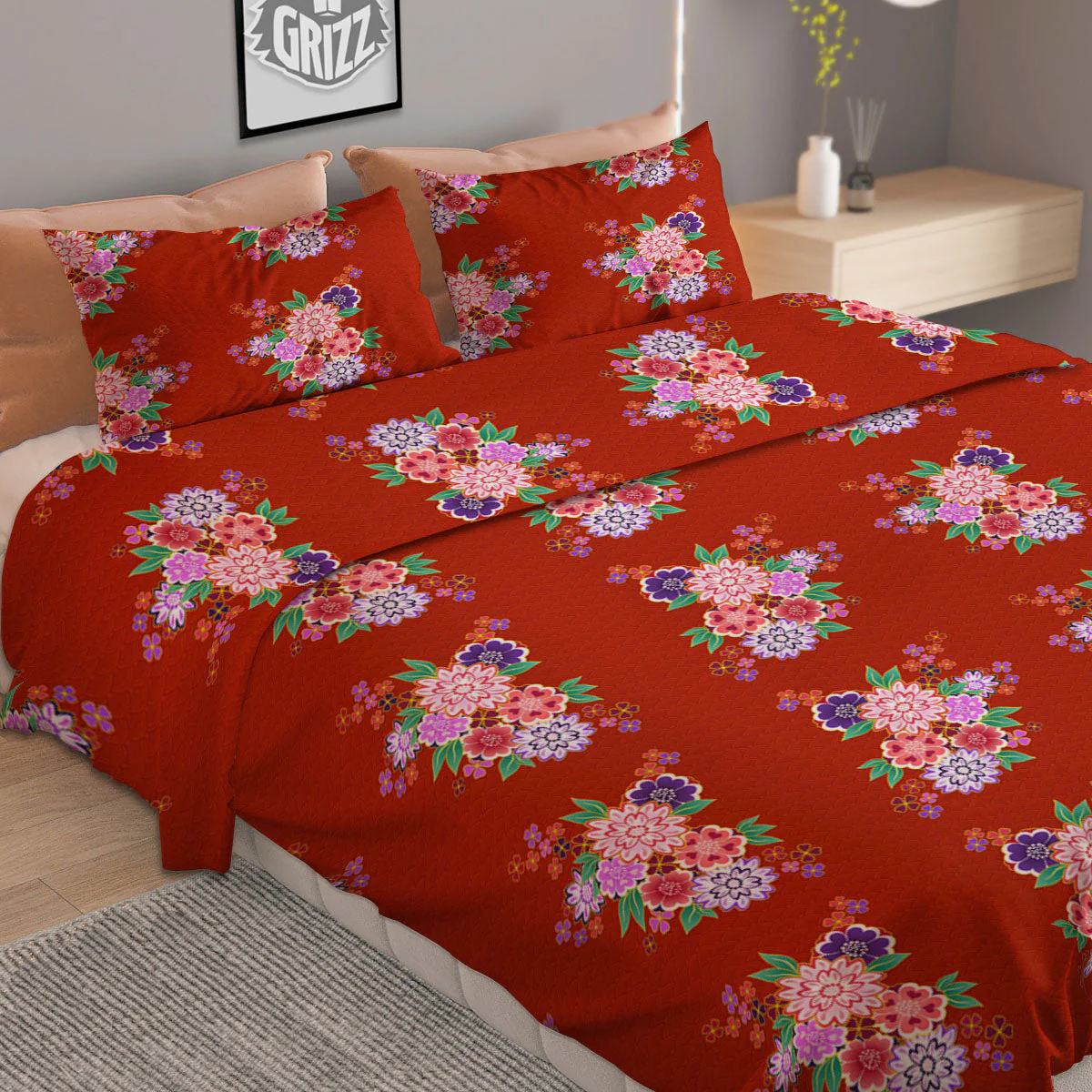 Kimono Floral Print Pattern Duvet Cover Bedding Set - Image 2