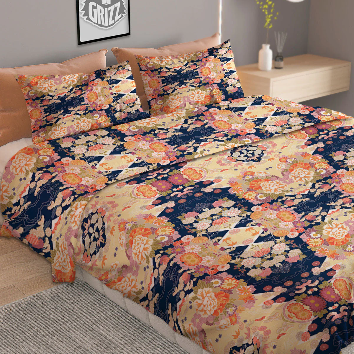 Kimono Japanese Print Pattern Duvet Cover Bedding Set - Image 2