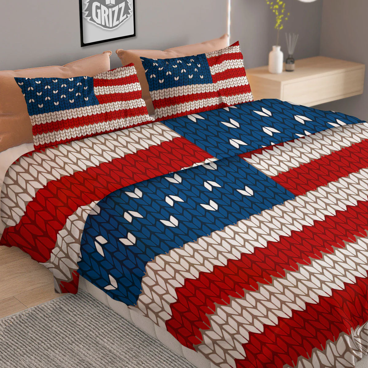 Knitted American Flag Print Duvet Cover Bedding Set - Image 2
