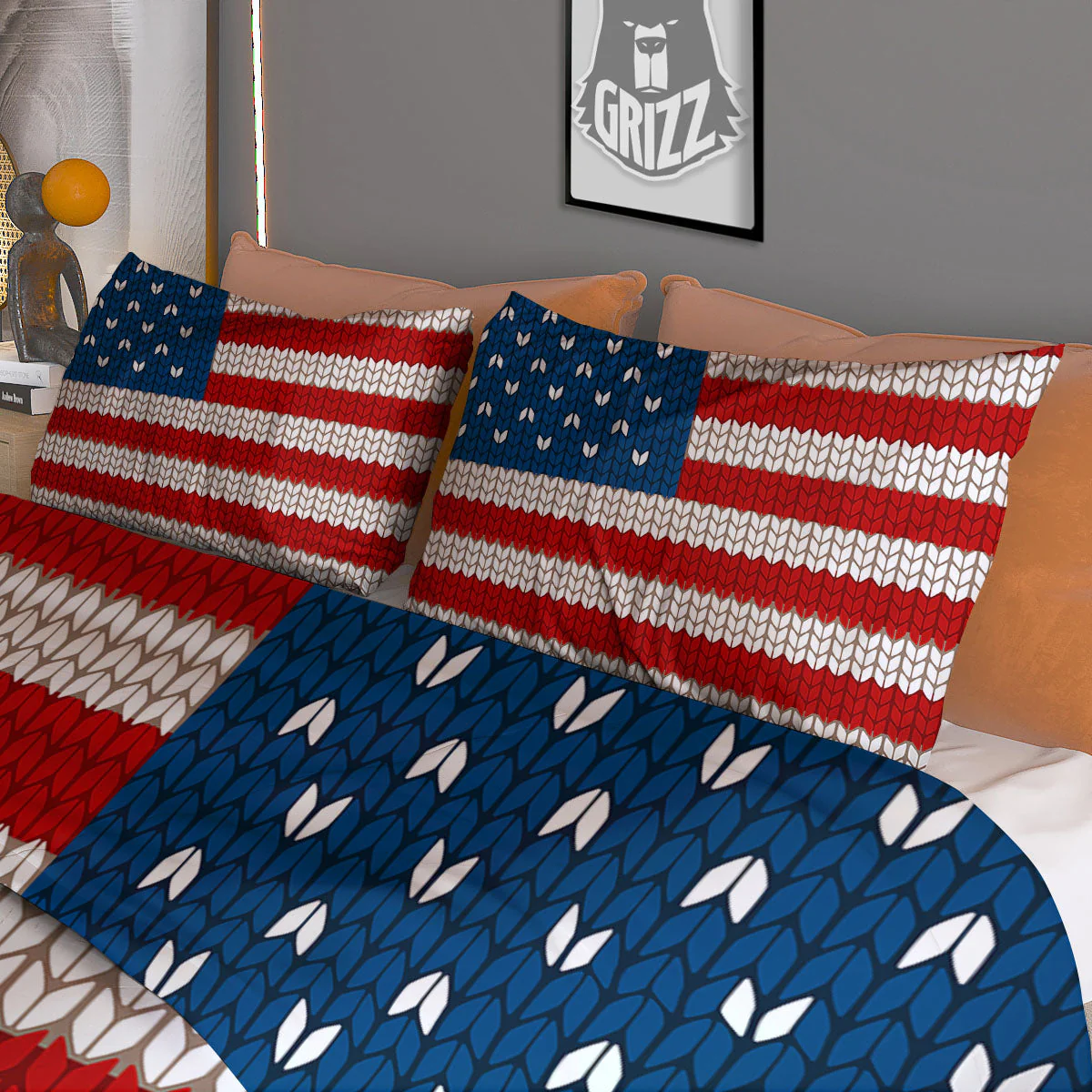 Knitted American Flag Print Duvet Cover Bedding Set - Image 3