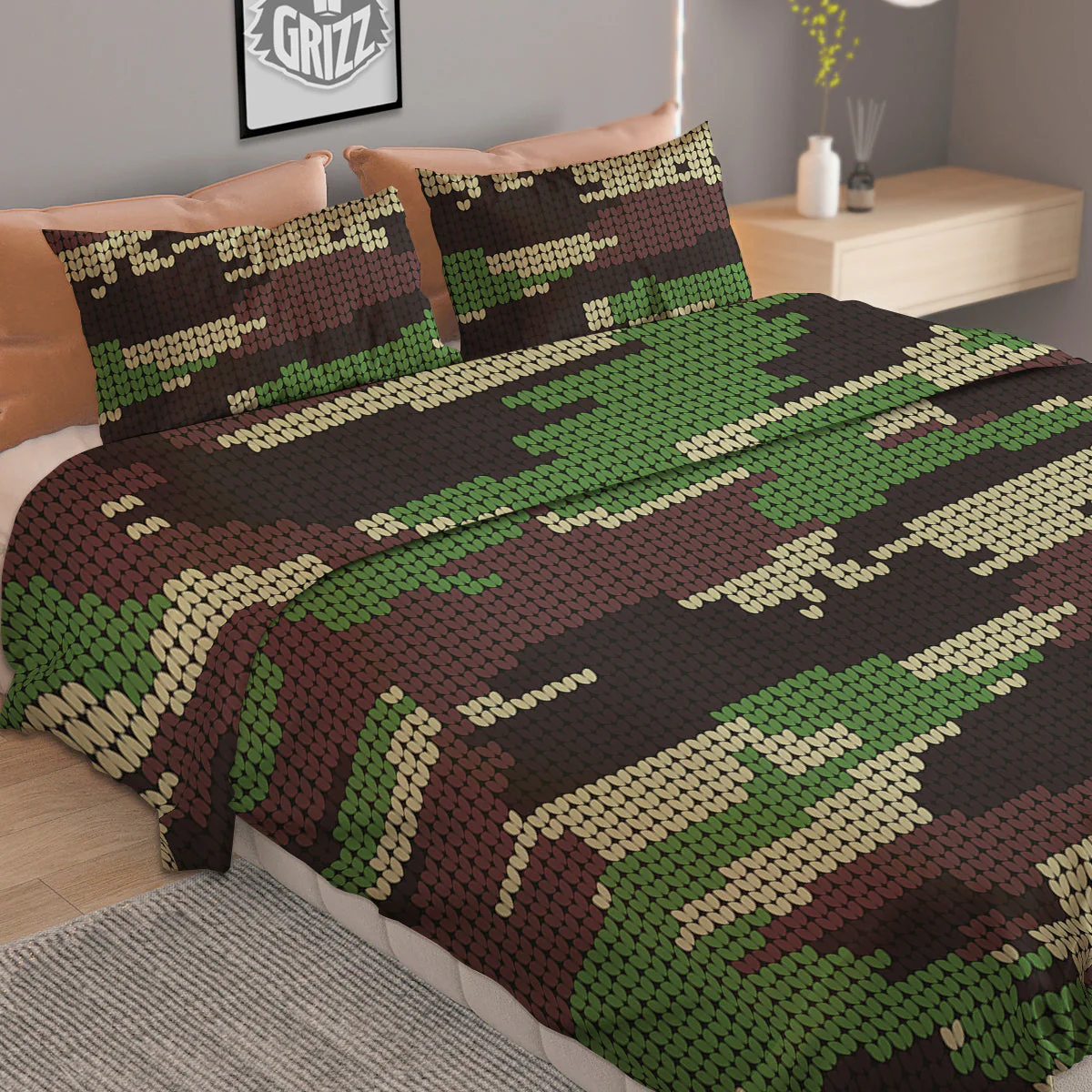 Knitted Army Camouflage Print Pattern Duvet Cover Bedding Set - Image 2