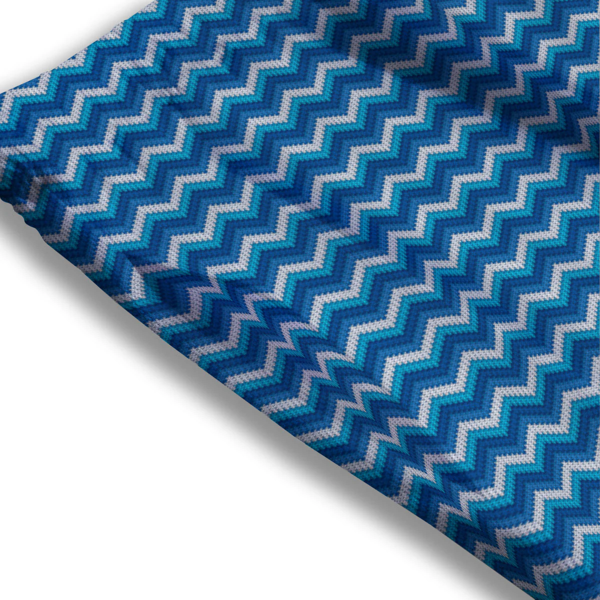 Knitted Blue Chevron Print Pattern Mesh Shorts - Image 3