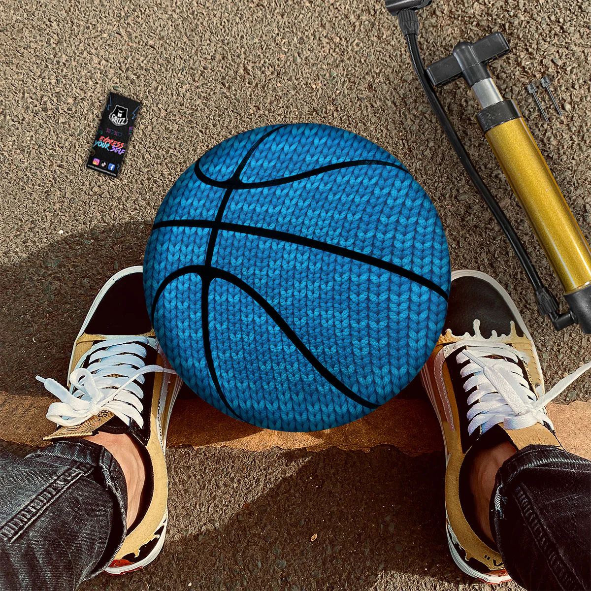Knitted Blue Print Pattern Basketball - Image 2