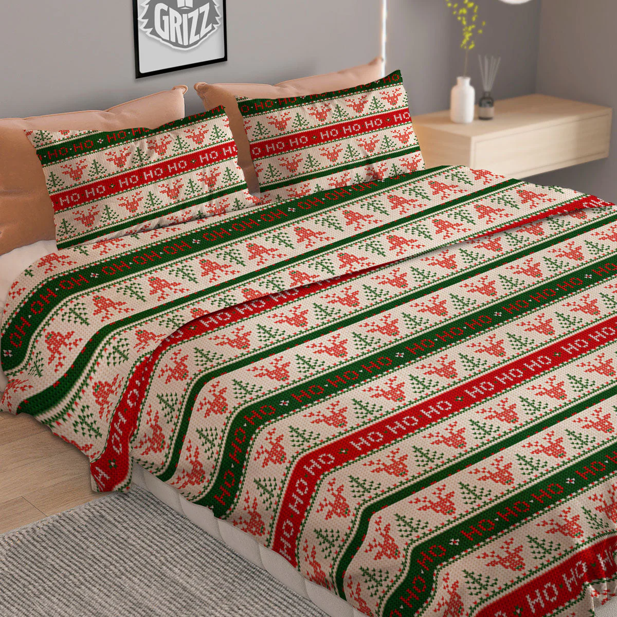 Knitted Christmas Print Pattern Duvet Cover Bedding Set - Image 2