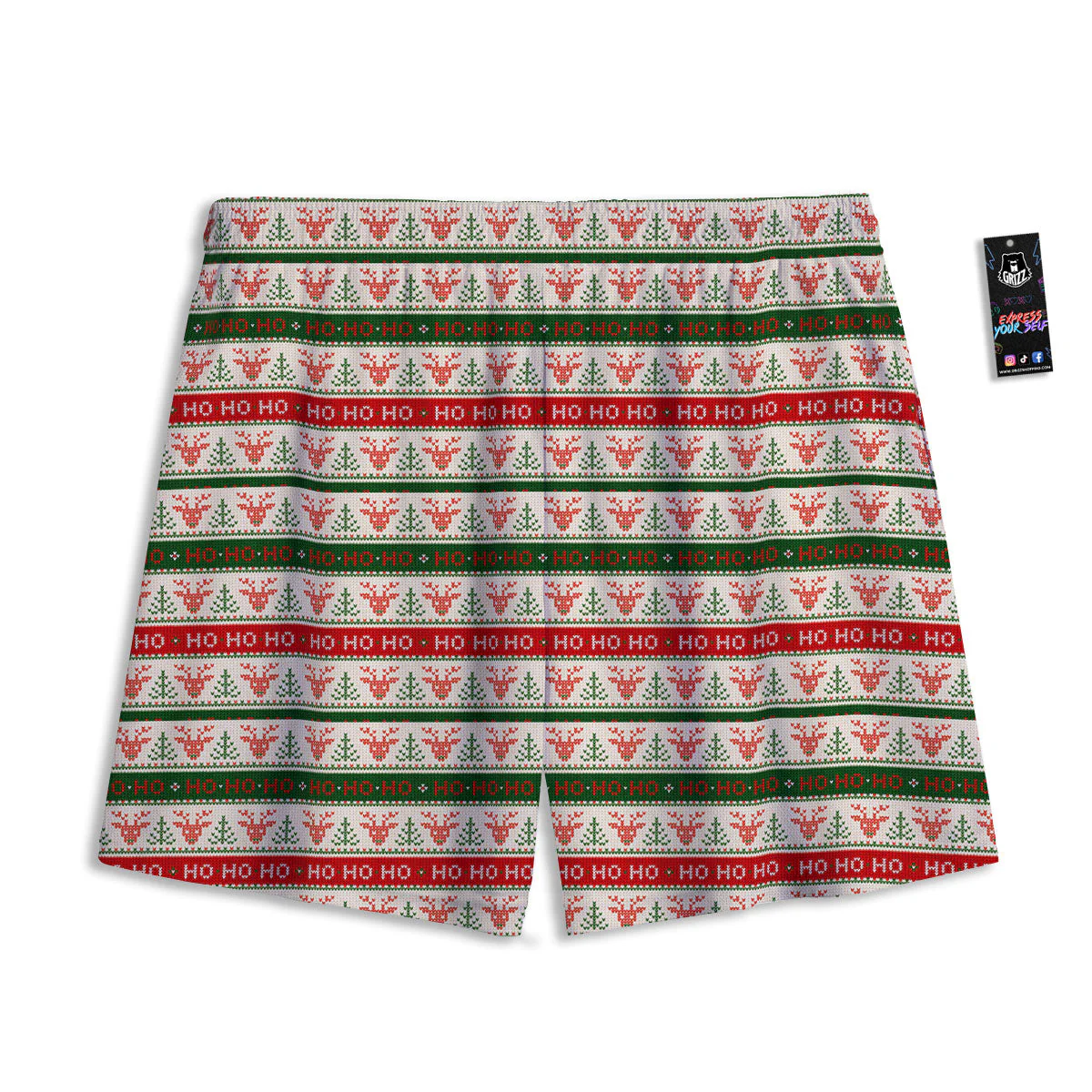 Knitted Christmas Print Pattern Mesh Shorts - Image 2