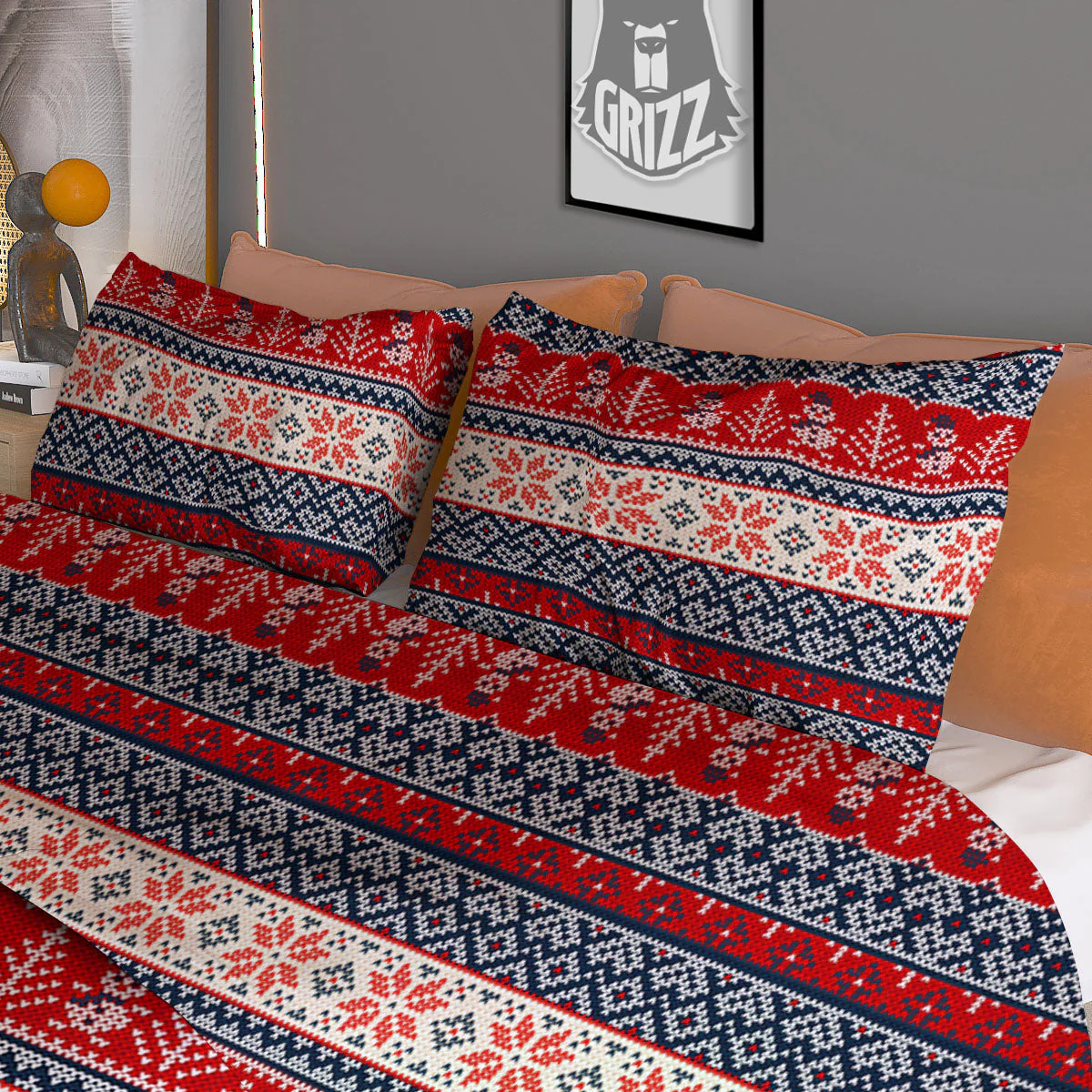 Knitted Christmas Snowman Print Pattern Duvet Cover Bedding Set - Image 3