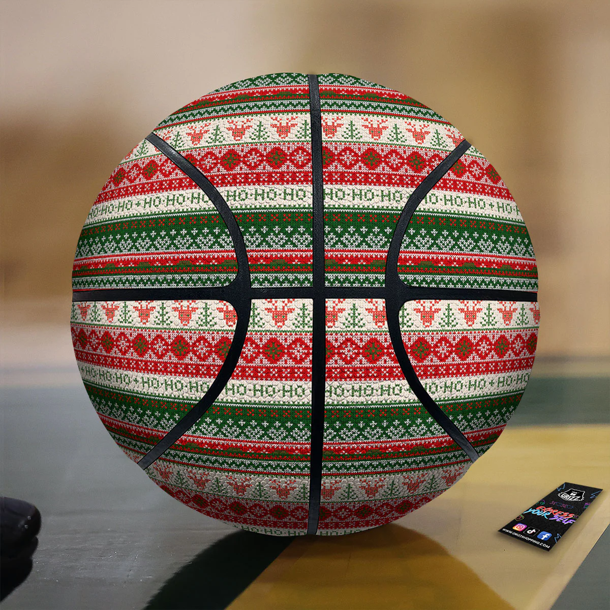 Knitted Christmas Tree Print Pattern Basketball
