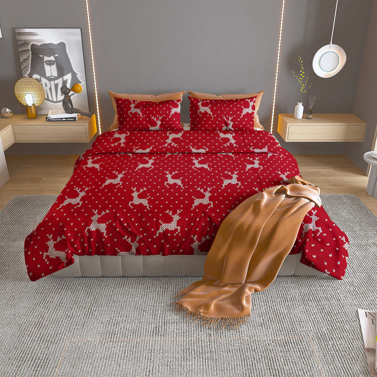 Knitted Deer Xmas Print Pattern Duvet Cover Bedding Set