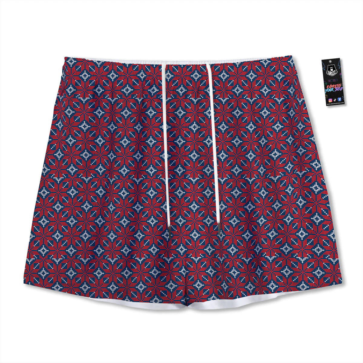Knitted Flower Print Pattern Mesh Shorts