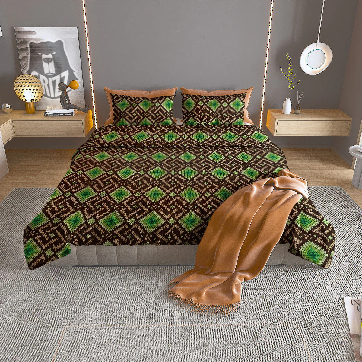 Knitted Geometric Print Pattern Duvet Cover Bedding Set