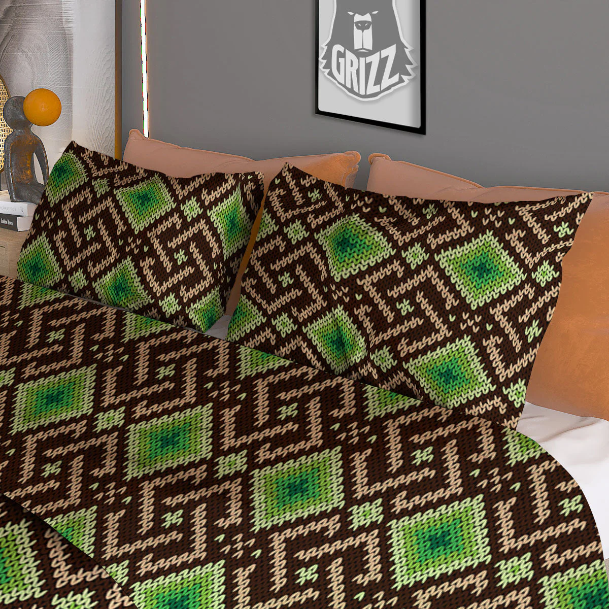 Knitted Geometric Print Pattern Duvet Cover Bedding Set - Image 3