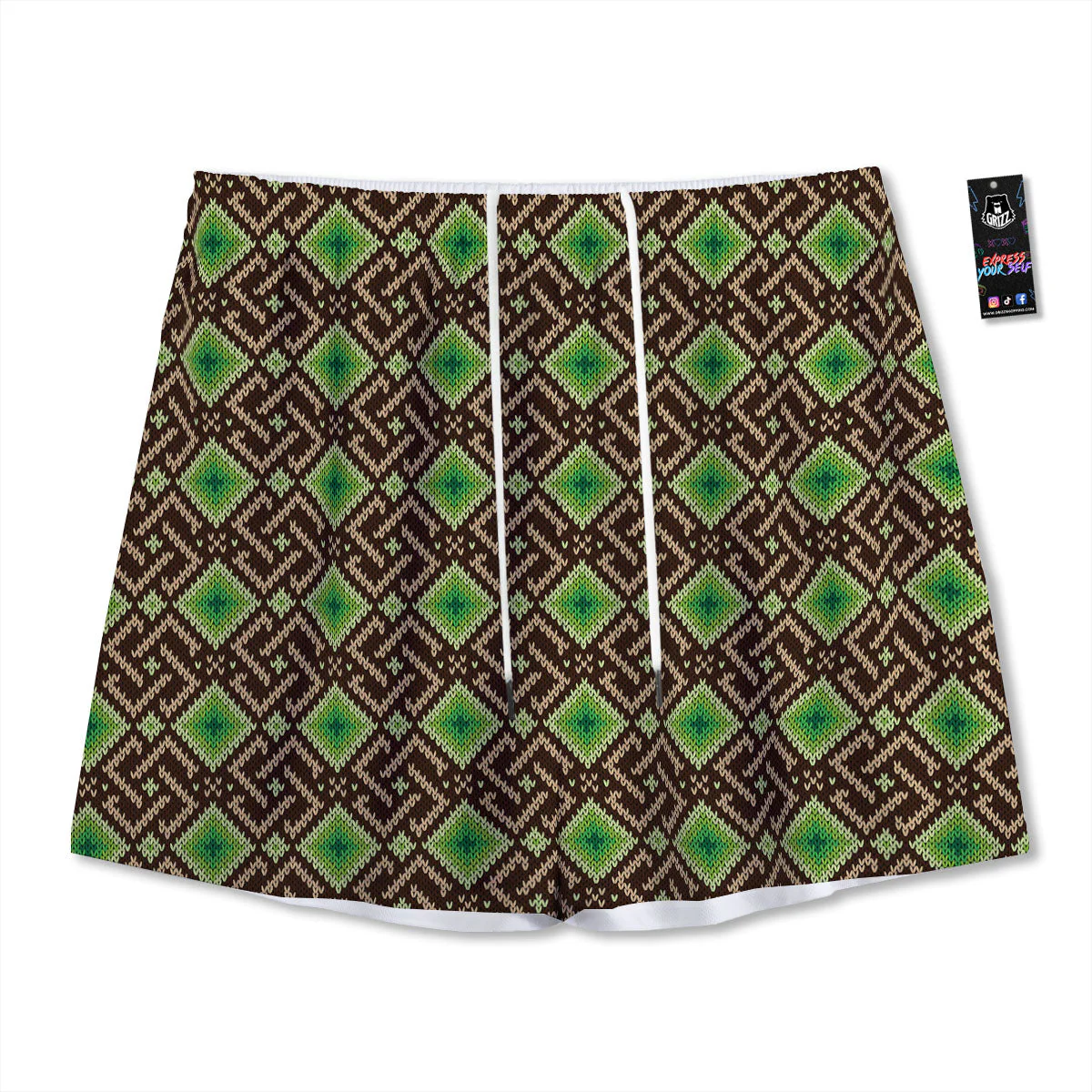 Knitted Geometric Print Pattern Mesh Shorts