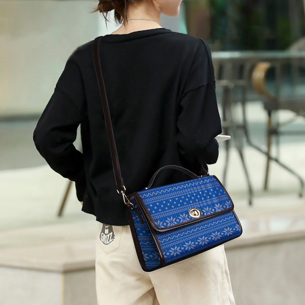 Knitted Holiday Winter Print Pattern Women's Satchel Bag - Image 3