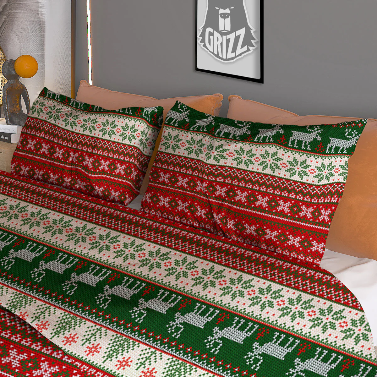 Knitted Merry Christmas Print Pattern Duvet Cover Bedding Set - Image 3