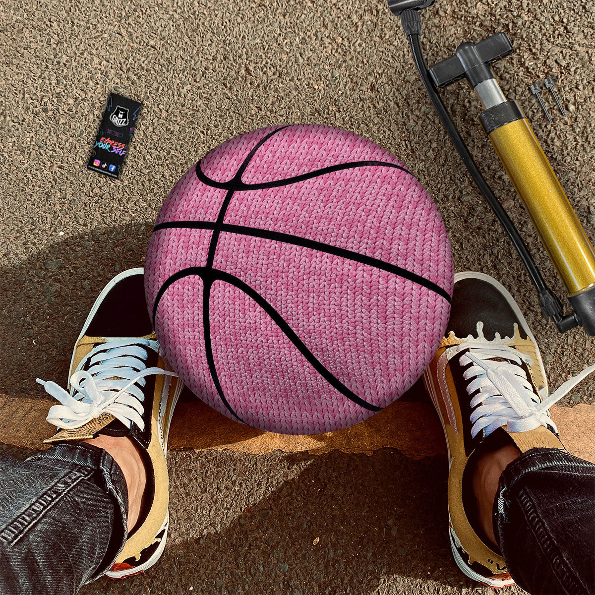 Knitted Pink Print Pattern Basketball - Image 2