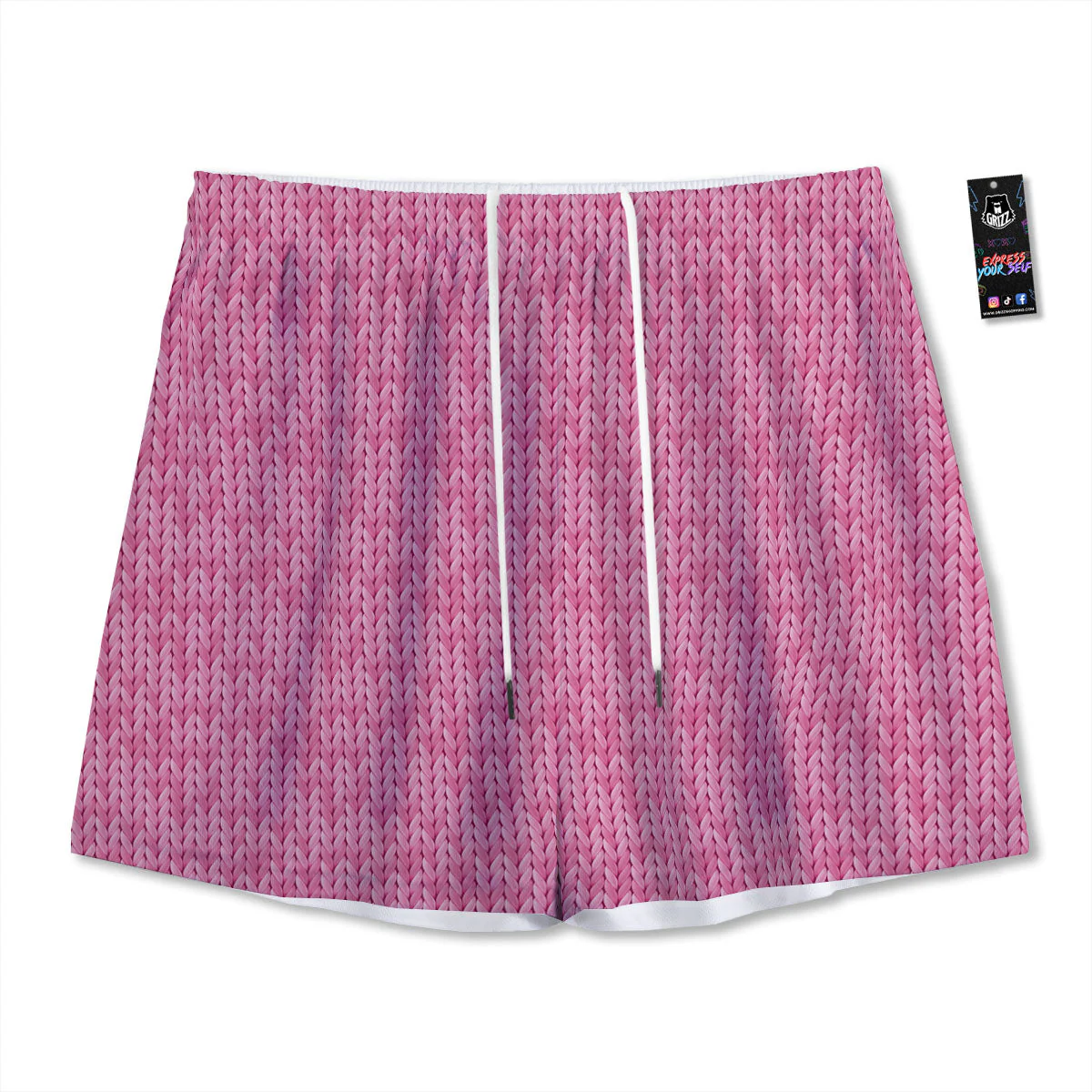 Knitted Pink Print Pattern Mesh Shorts