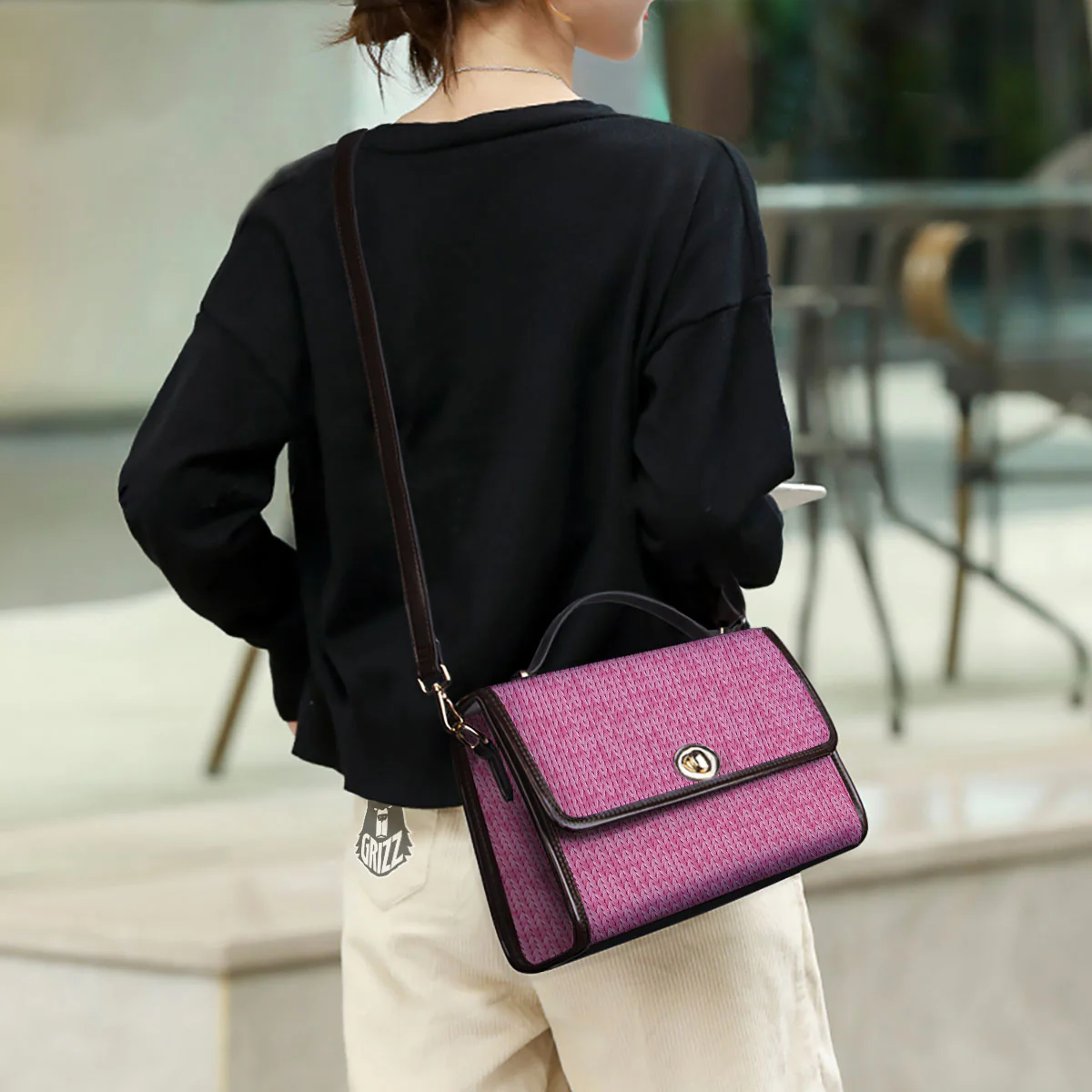 Knitted Pink Print Pattern Women's Satchel Bag - Image 3