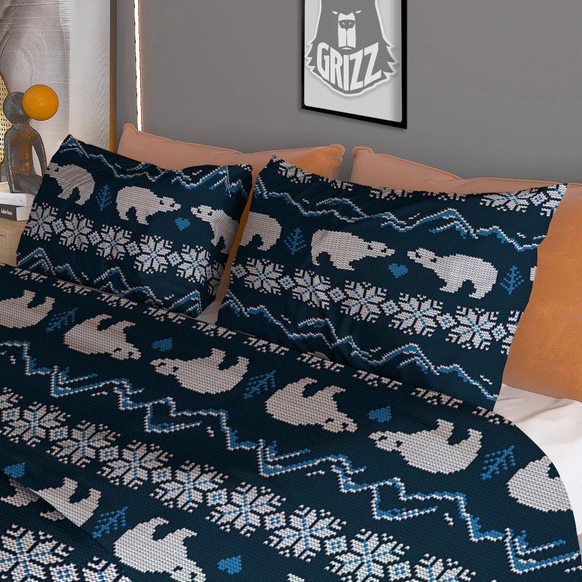 Knitted Polar Bear Print Pattern Duvet Cover Bedding Set - Image 3