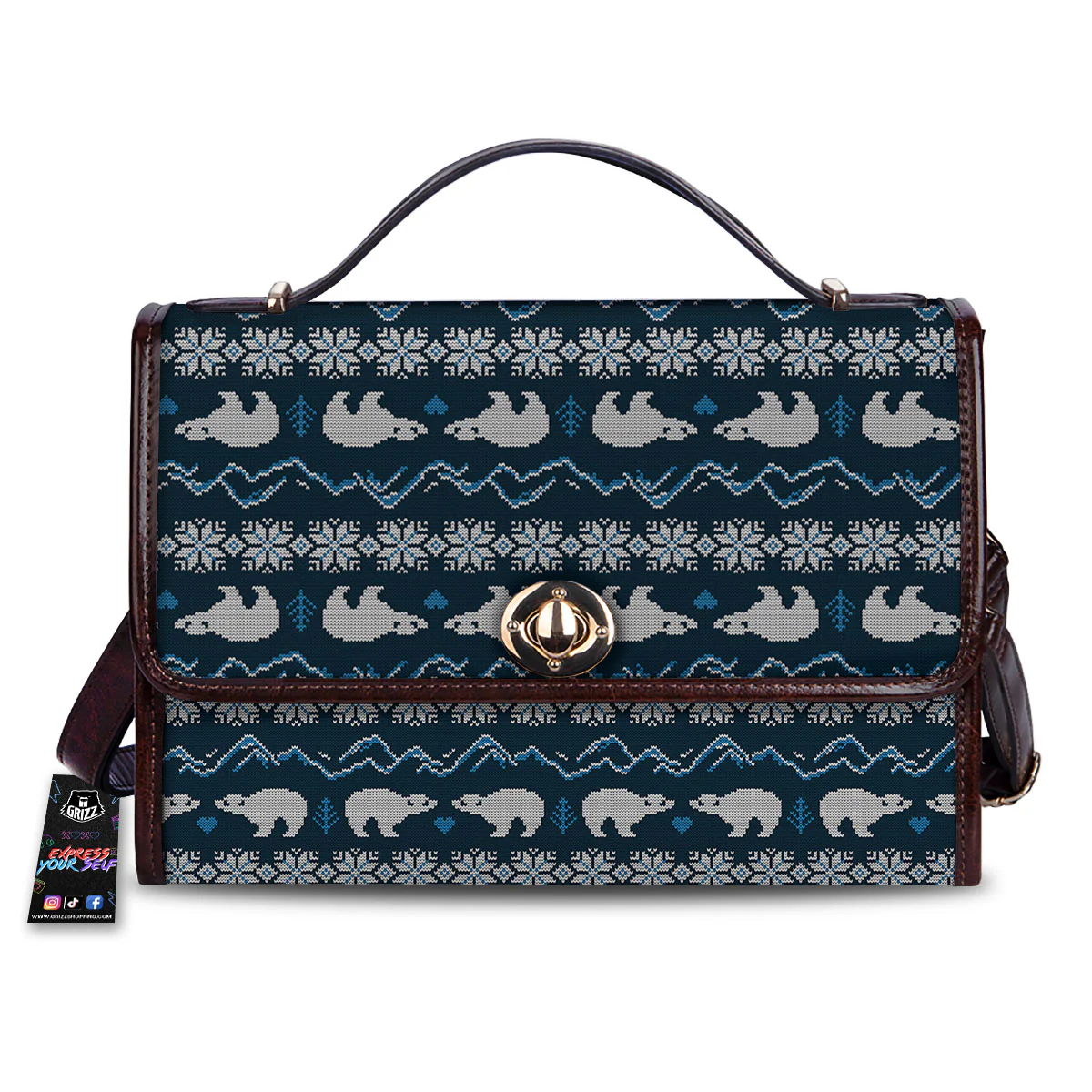 Knitted Polar Bear Print Pattern Women's Satchel Bag