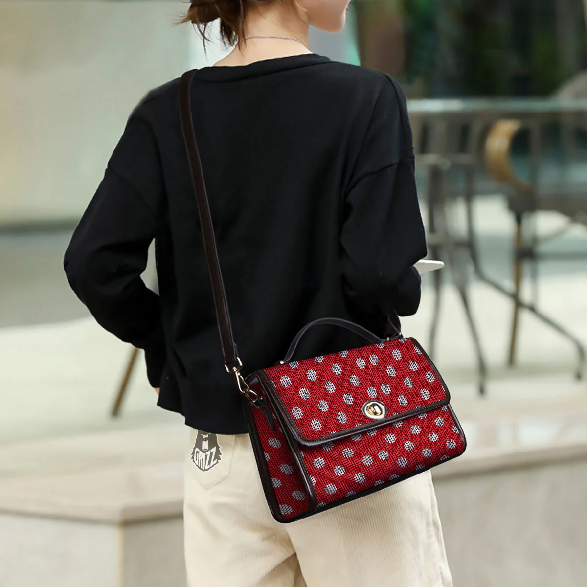 Knitted Polka Dot Print Pattern Women's Satchel Bag - Image 3