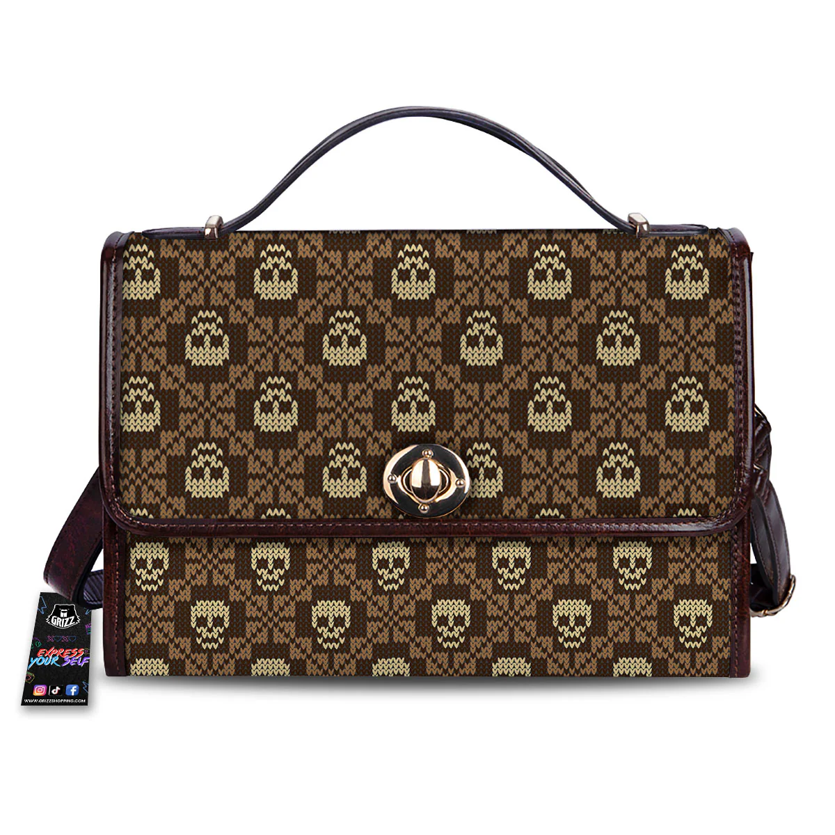 Knitted Skull Print Pattern Women's Satchel Bag
