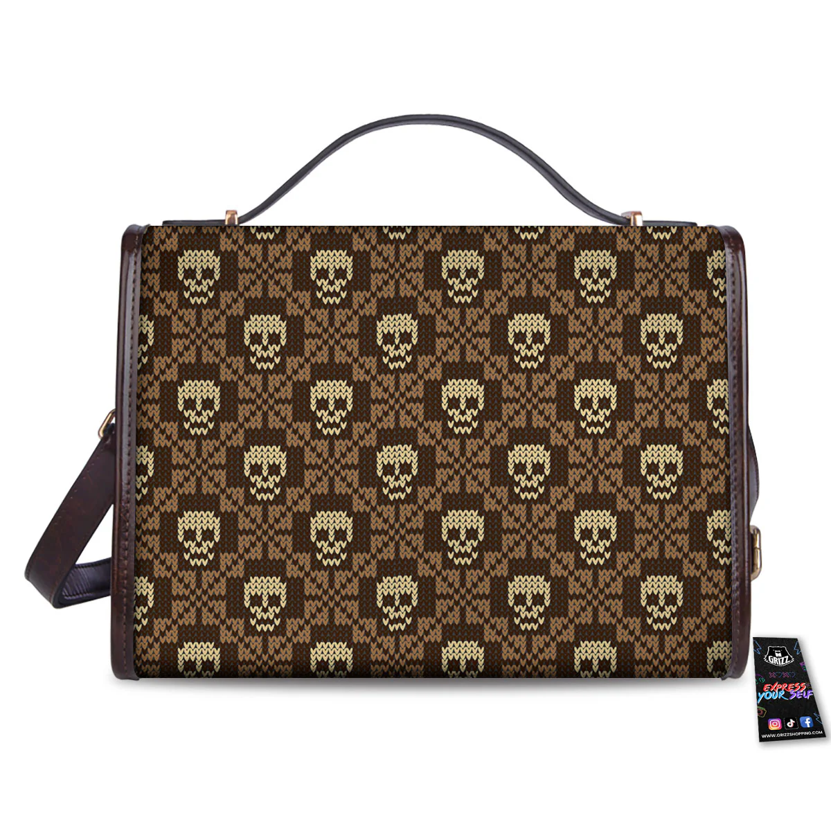 Knitted Skull Print Pattern Women's Satchel Bag - Image 2
