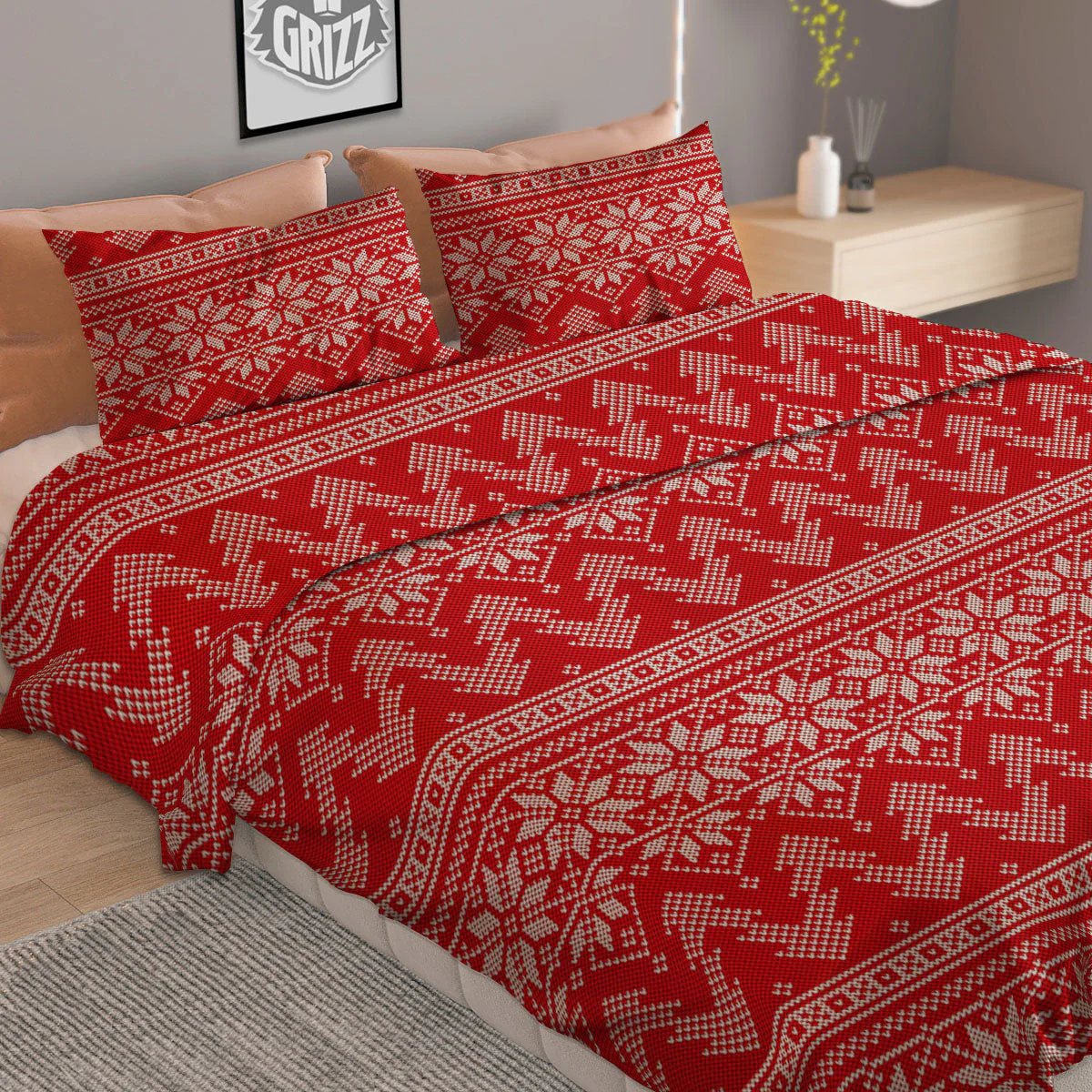 Knitted Snow Flower Print Pattern Duvet Cover Bedding Set - Image 2
