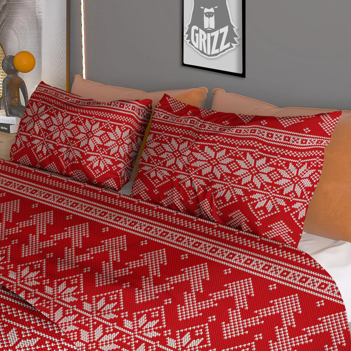 Knitted Snow Flower Print Pattern Duvet Cover Bedding Set - Image 3