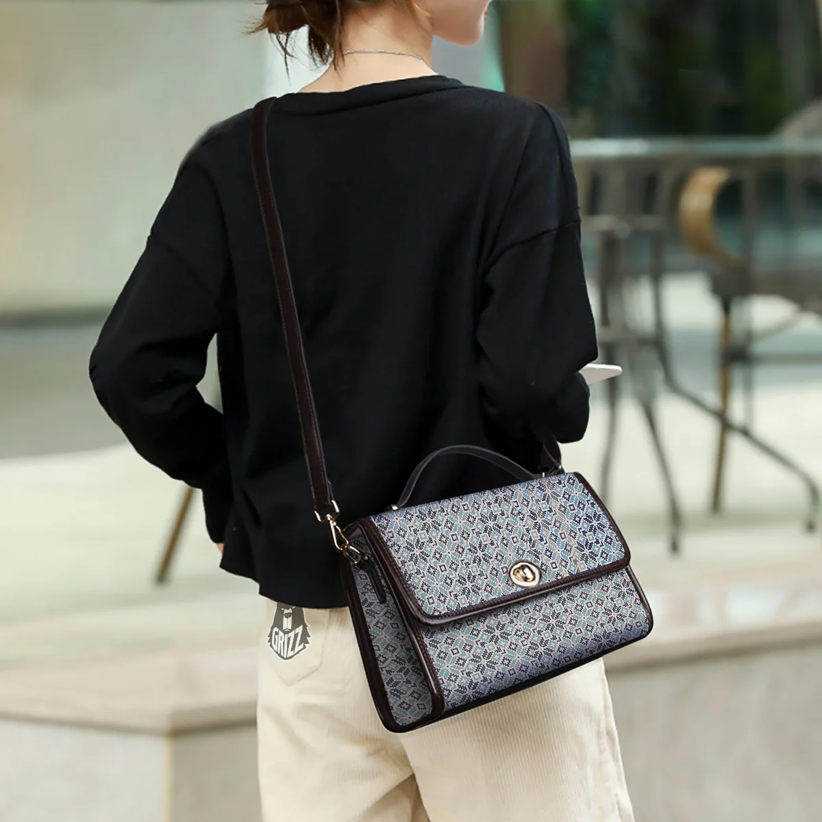 Knitted Snow Print Pattern Women's Satchel Bag - Image 3
