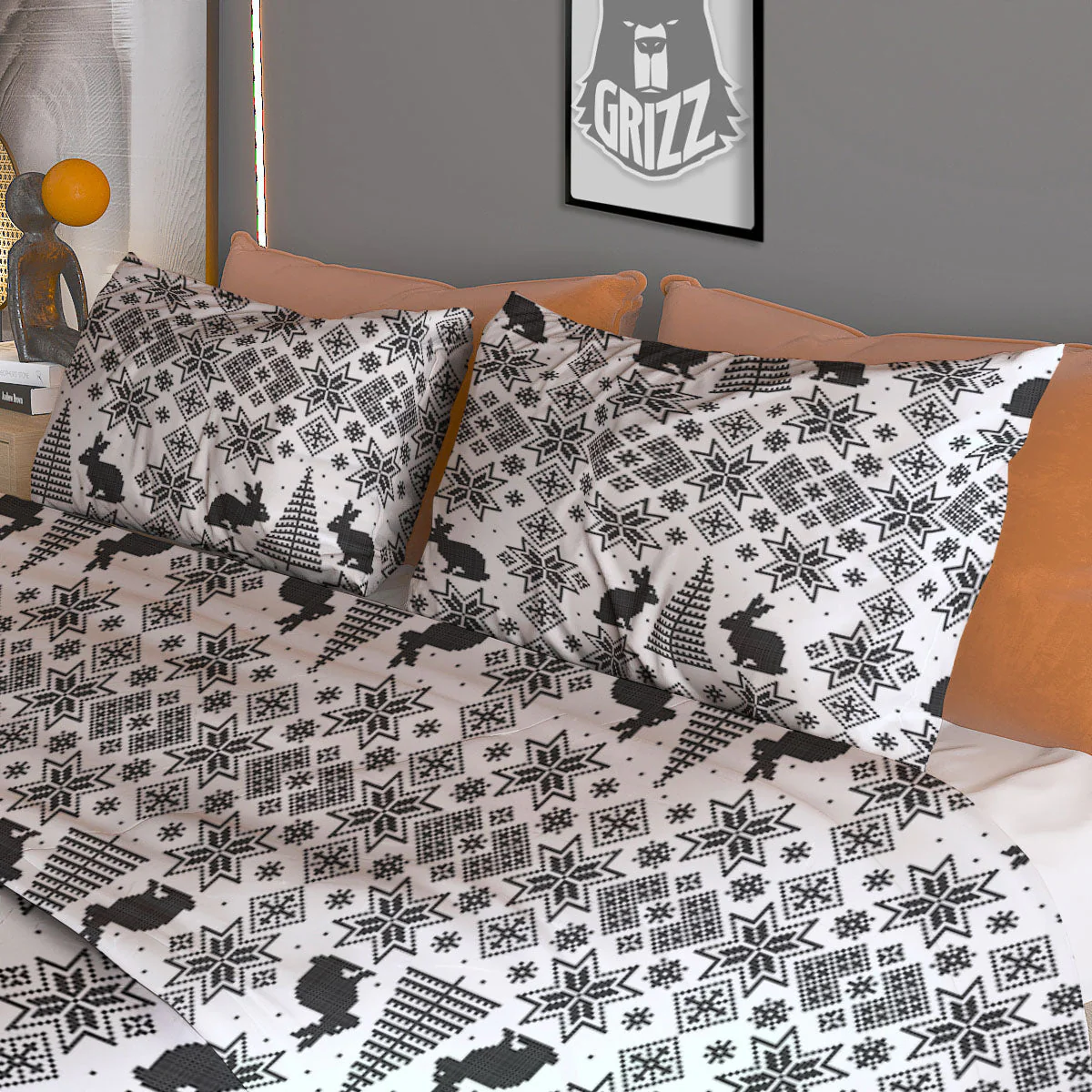 Knitted Snow Rabbit Print Pattern Duvet Cover Bedding Set - Image 3