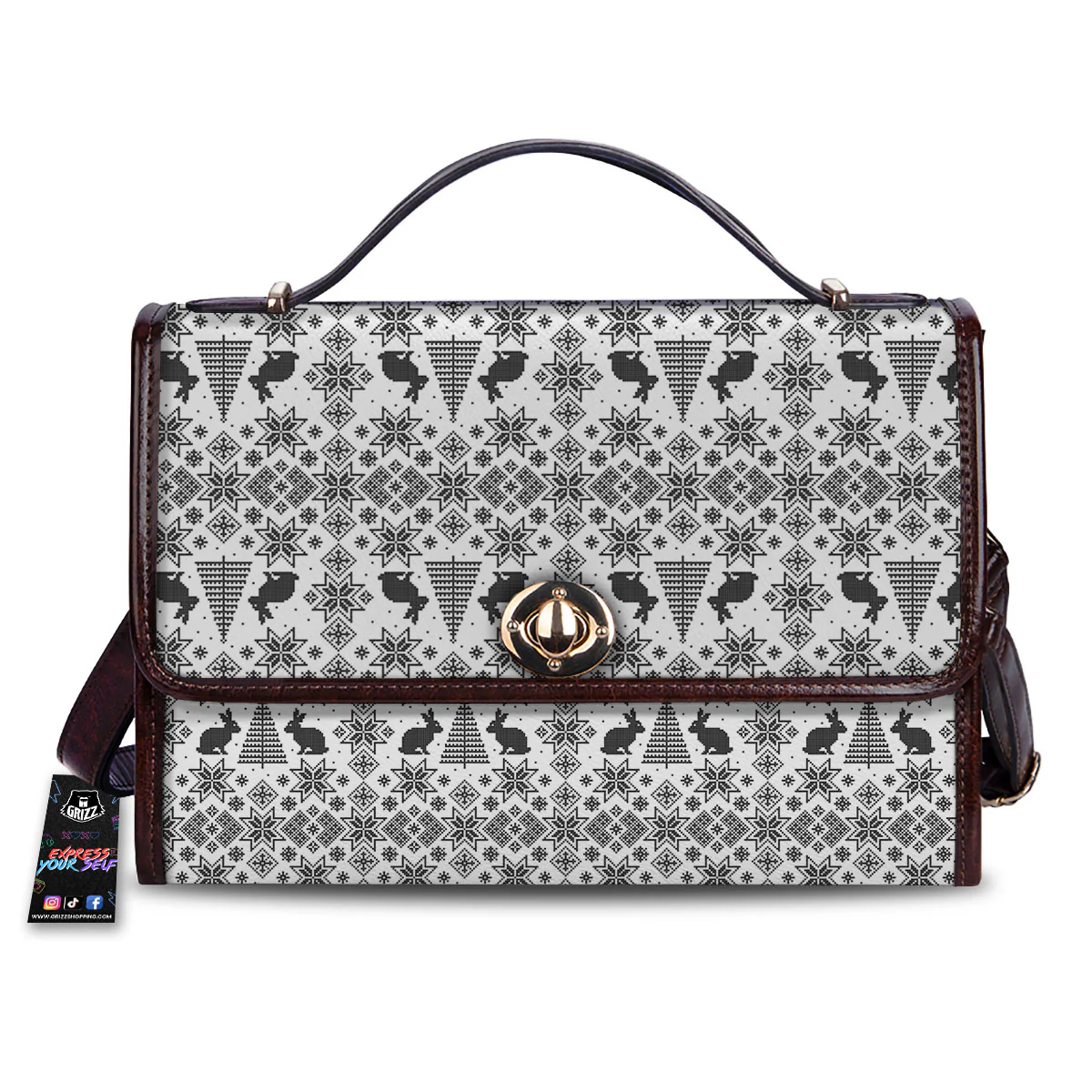 Knitted Snow Rabbit Print Pattern Women's Satchel Bag