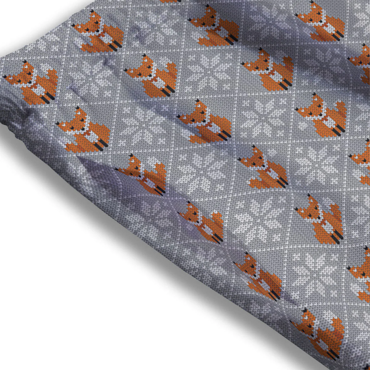 Knitted Snowy Fox Print Pattern Mesh Shorts - Image 3