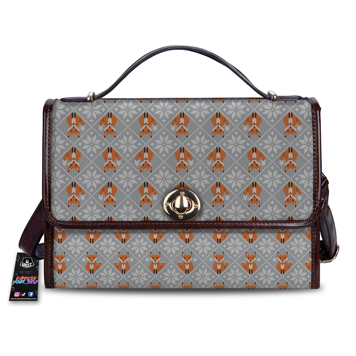 Knitted Snowy Fox Print Pattern Women's Satchel Bag