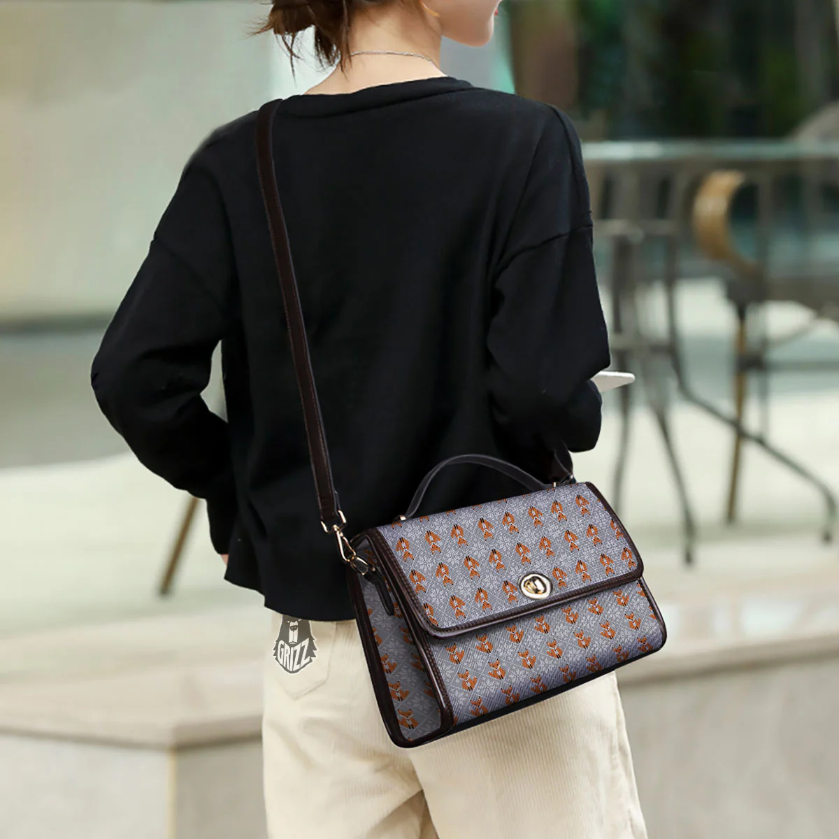 Knitted Snowy Fox Print Pattern Women's Satchel Bag - Image 3