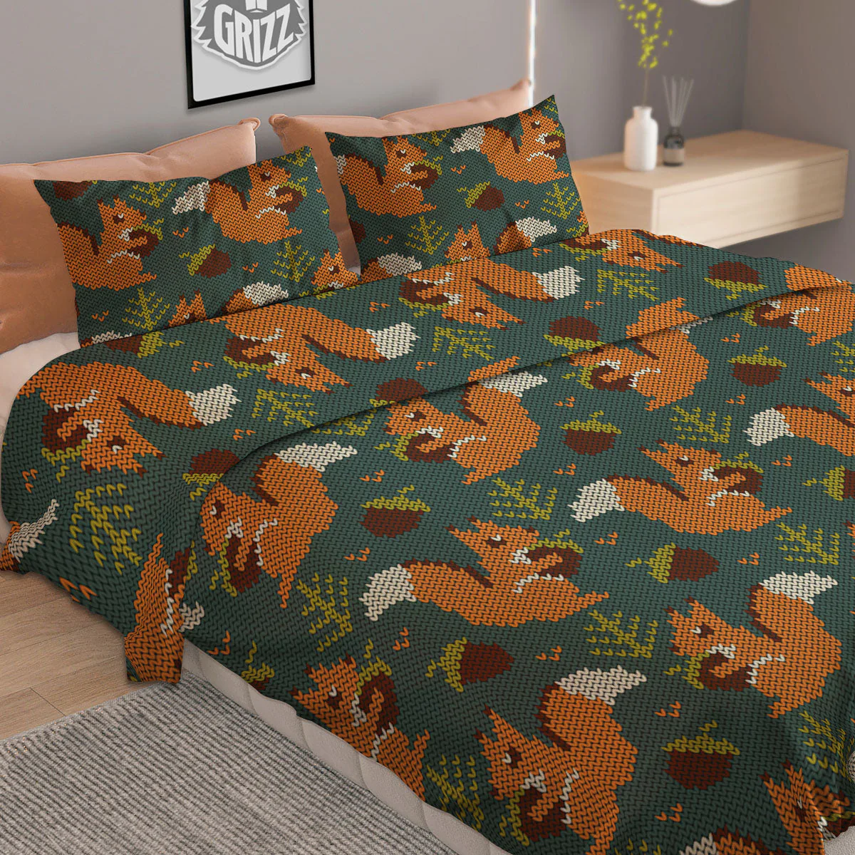 Knitted Squirrel Print Pattern Duvet Cover Bedding Set - Image 2