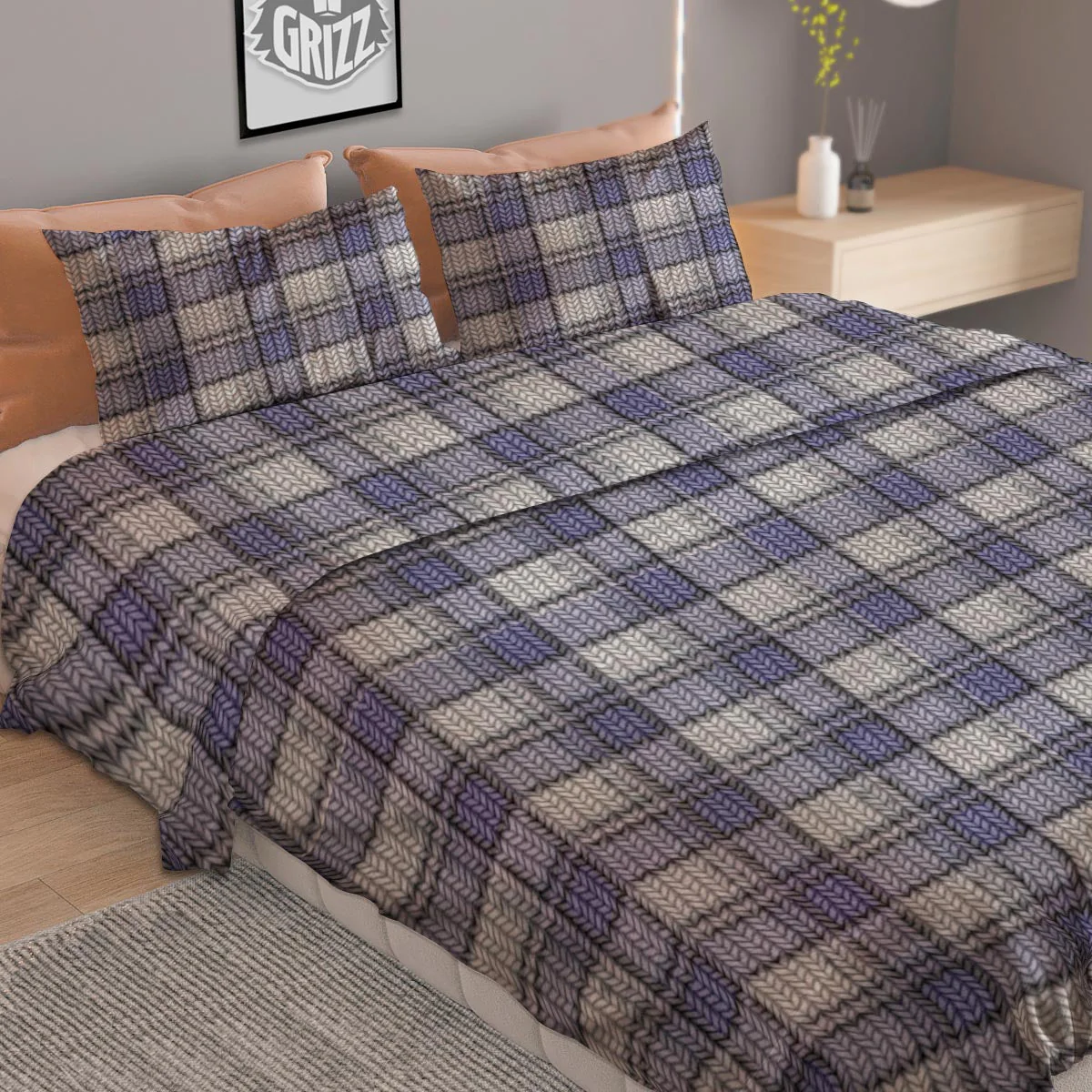 Knitted Tartan Print Pattern Duvet Cover Bedding Set - Image 2