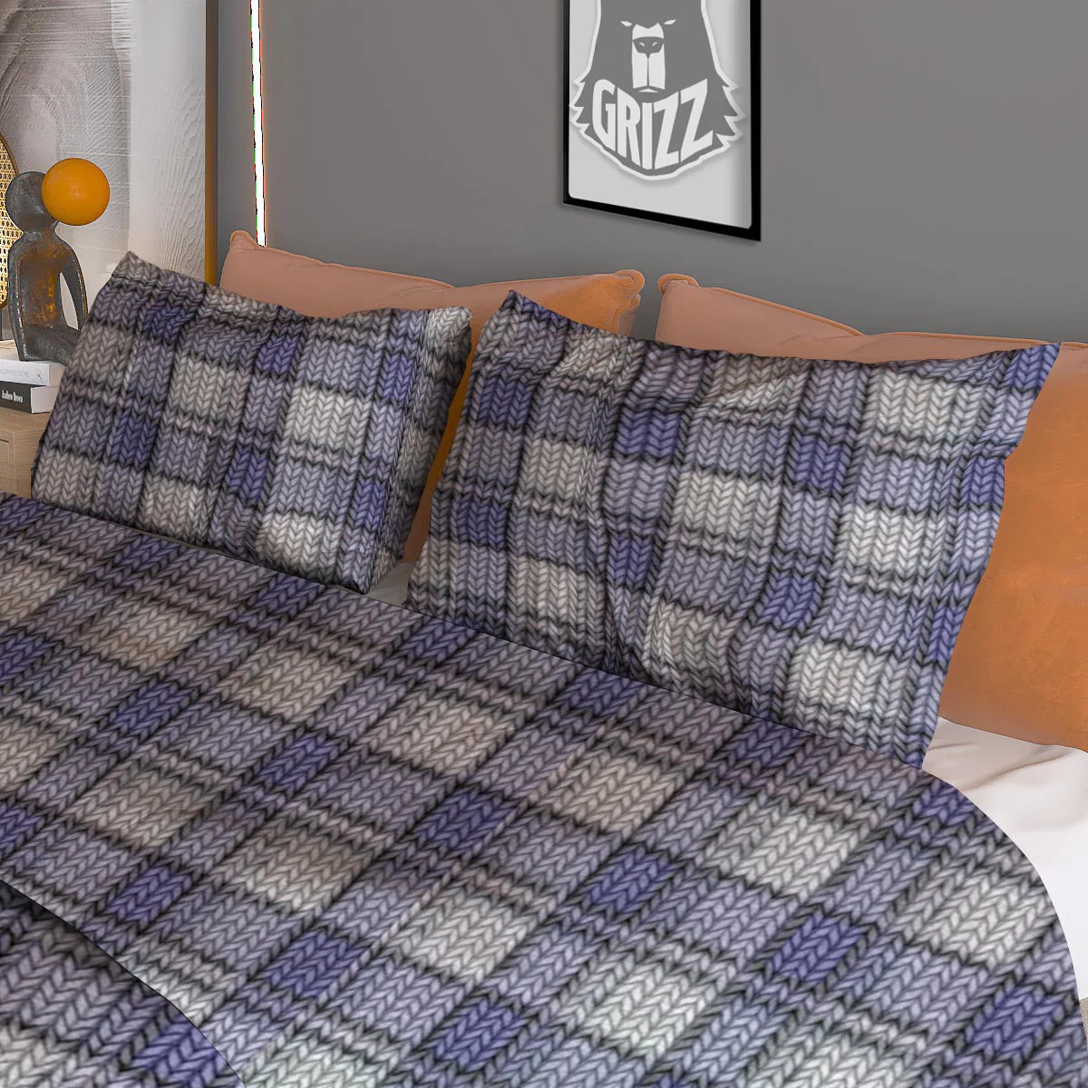 Knitted Tartan Print Pattern Duvet Cover Bedding Set - Image 3