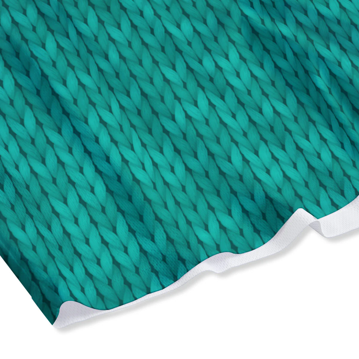 Knitted Turquoise Print Pattern Mesh Shorts - Image 4