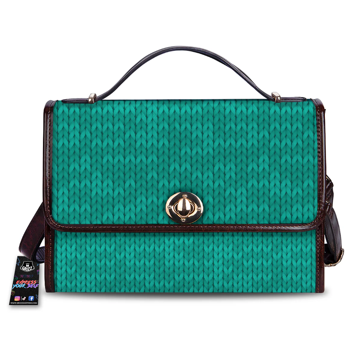 Knitted Turquoise Print Pattern Women's Satchel Bag