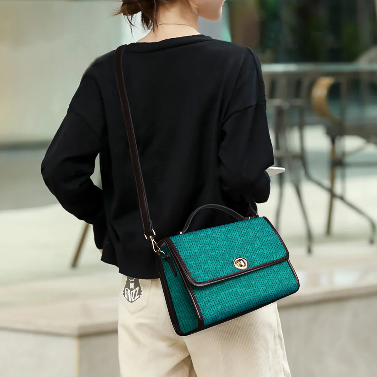 Knitted Turquoise Print Pattern Women's Satchel Bag - Image 3