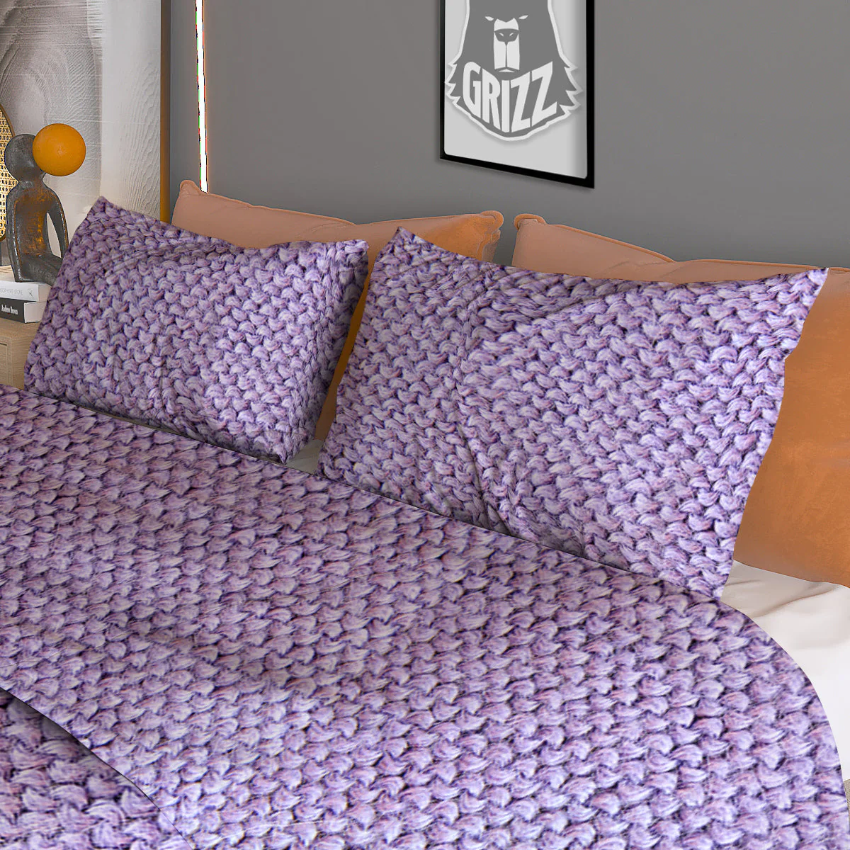 Knitted Violet Print Pattern Duvet Cover Bedding Set - Image 3