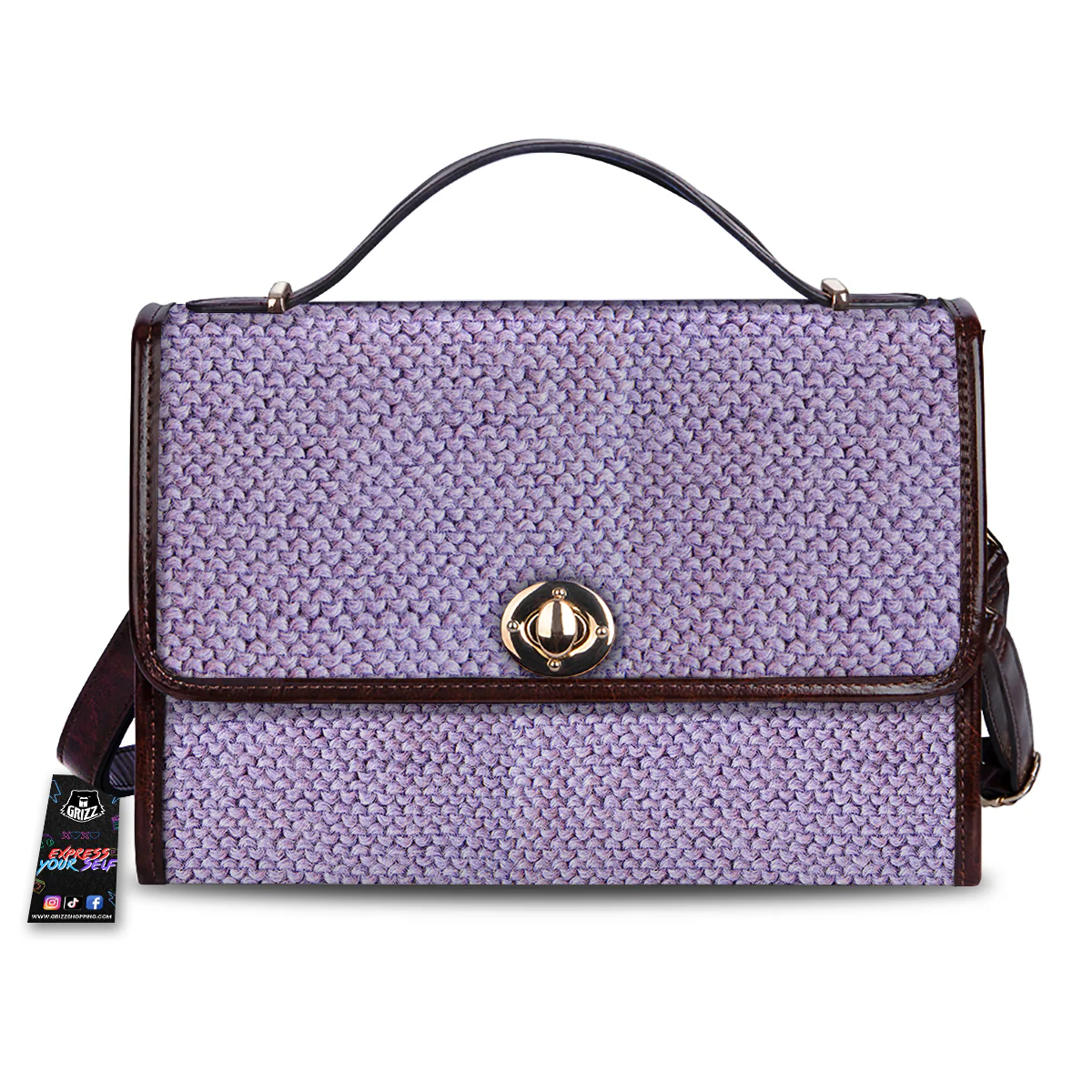 Knitted Violet Print Pattern Women's Satchel Bag